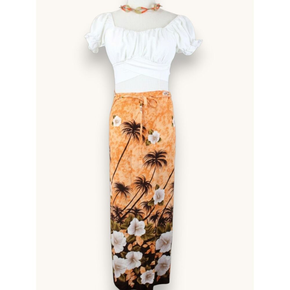 Hibiscus Collection Hawaii Wrap Skirt Maxi Women's Small Orange